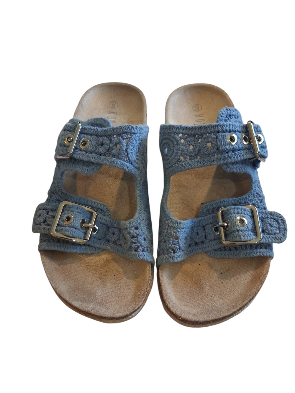 Blue Crochet Double-Buckle Sandals